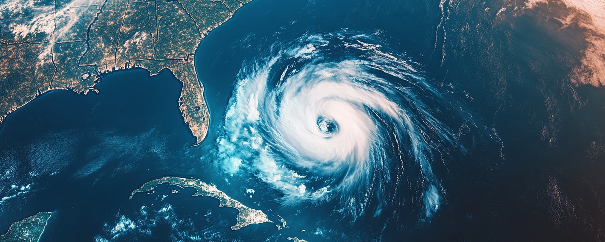 Satellite view of the U.S. coastline with an approaching storm system